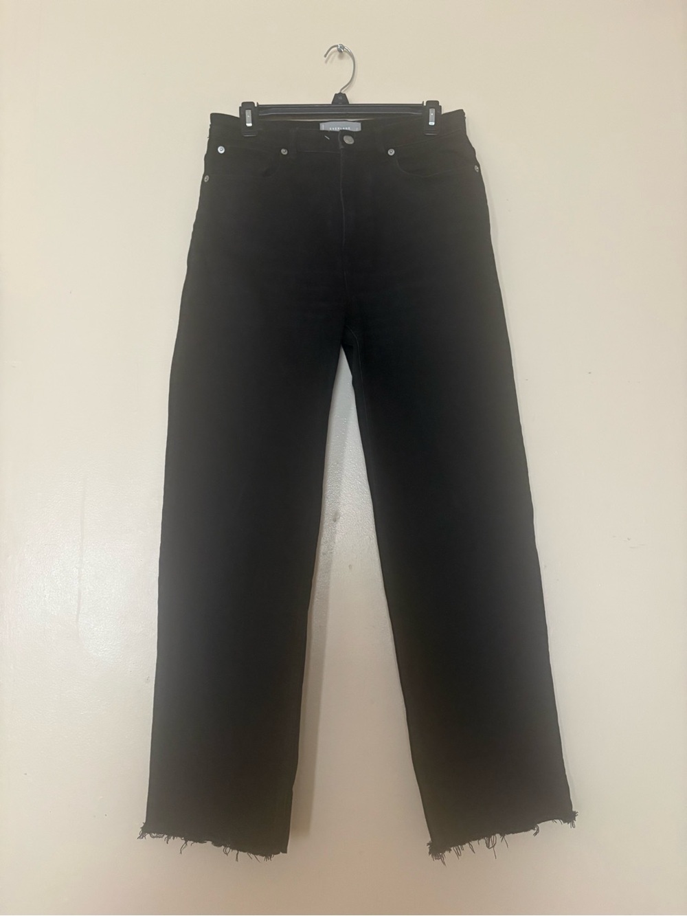 Everlane Black High-Rise Straight-Leg Jeans with Frayed Hem